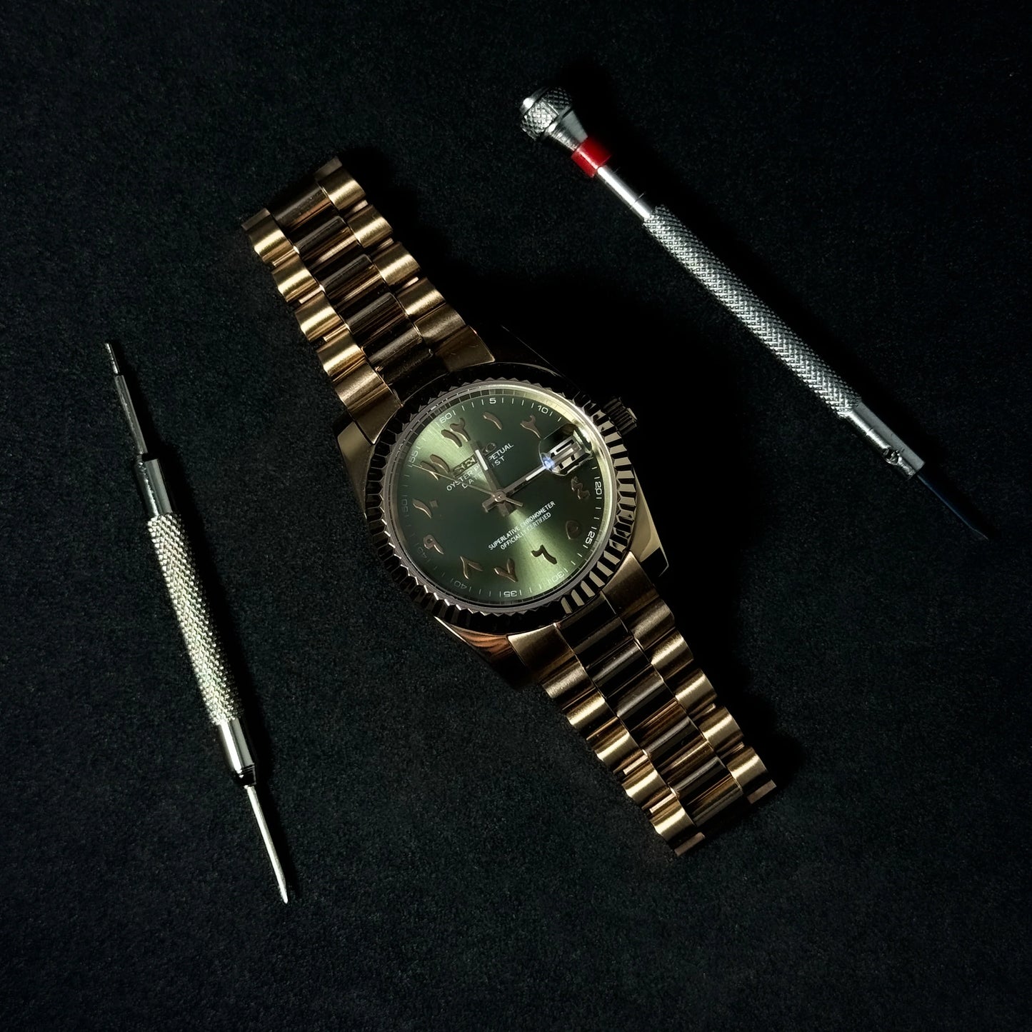 SEIKOJUST ROSE GOLD OLIVE ARABIC - NH35 AUTOMATIC WATCH