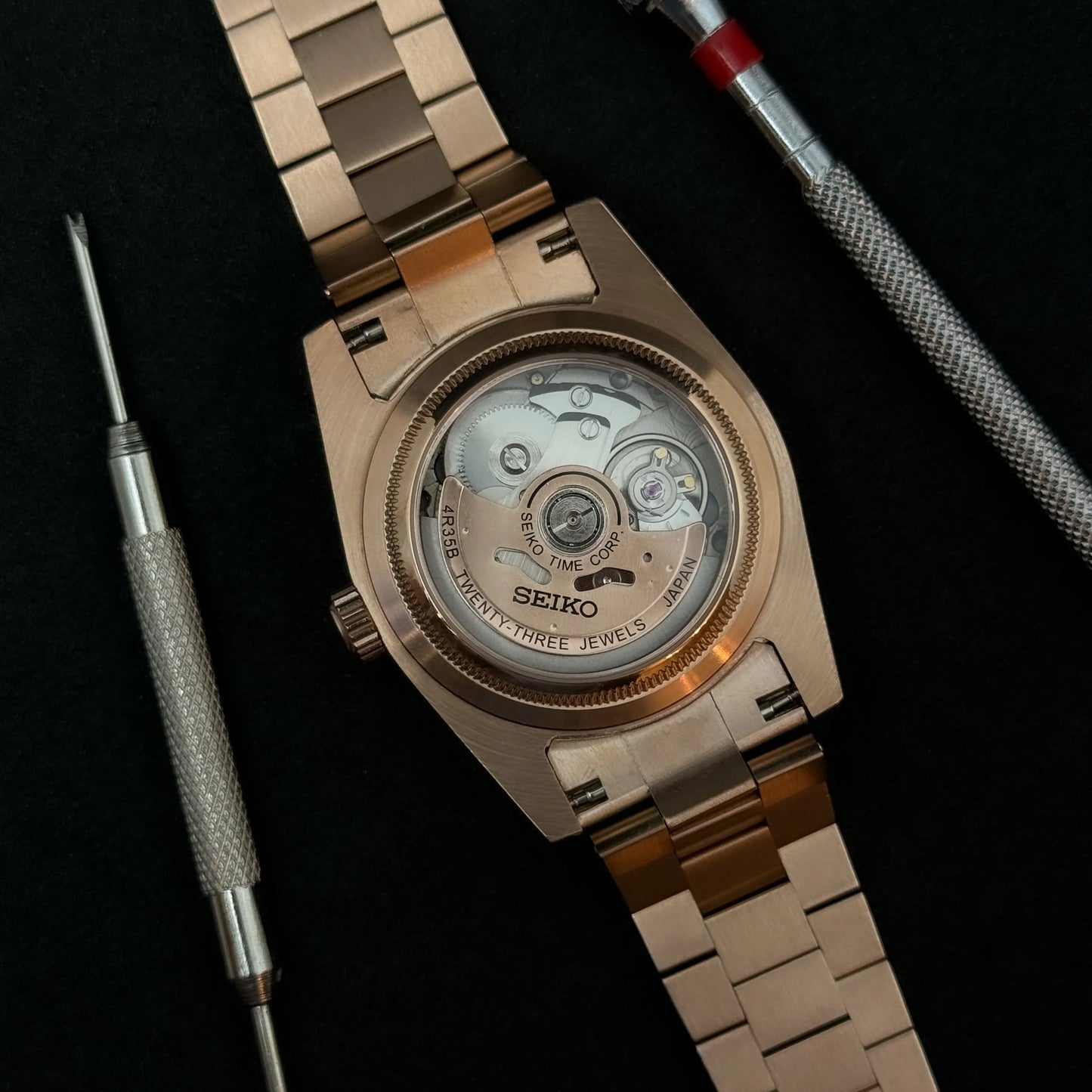 SEIKOJUST ROSE GOLD OLIVE ARABIC - NH35 AUTOMATIC WATCH